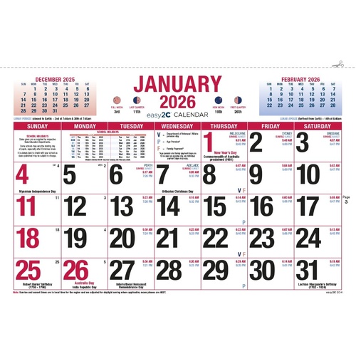2026 Allen's Easy-2C Calendar - Easy to See A4 Wall Calendar Big Print Easy2C - 4267