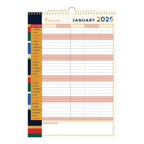 2026 Collins Wall Calendar A3 Edge Mira Month To View EDMRFC135 - Assorted Colours