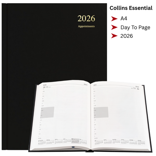 2026 Collins Essential A4 Appointment Diary Diaries Day To Page ESSA41A.99 - Black