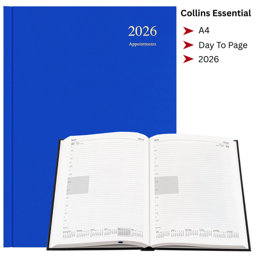 2026 Collins Essential A4 Appointment Diary Diaries Day To Page ESSA41A.60 - Blue