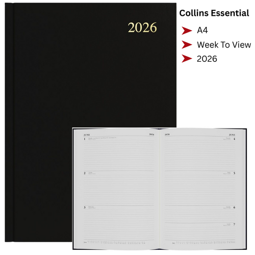 2026 Collins Essential A4 Diary Diaries Week To View ESSA43.99 - Black 