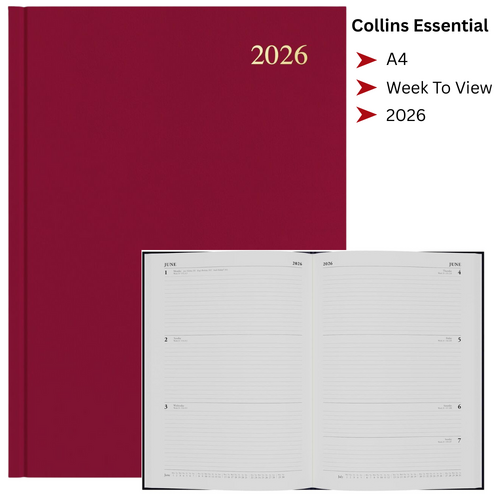 2026 Collins Essential A4 Diary Diaries Week To View ESSA43.78 - Maroon