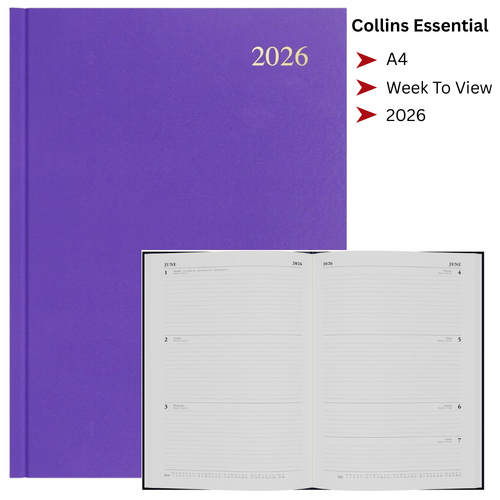 2026 Collins Essential A4 Diary Diaries Week To View ESSA43.55 - Purple