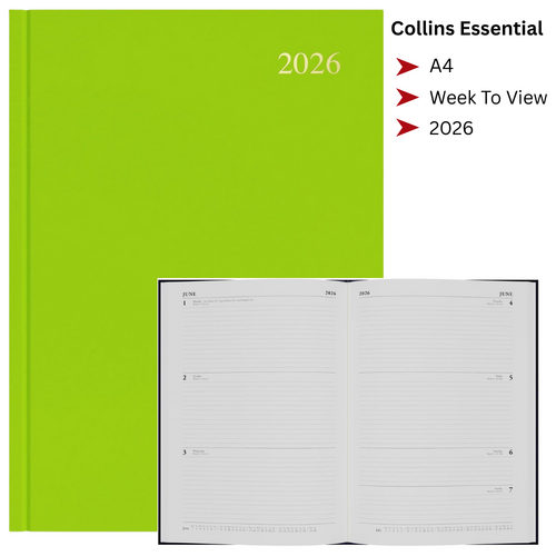 2026 Collins Essential A4 Diary Diaries Week To View ESSA43.64 - Lime Green