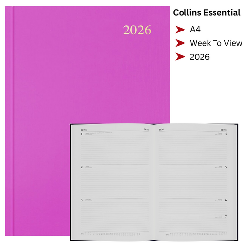 2026 Collins Essential A4 Diary Diaries Week To View ESSA43.50 - Pink