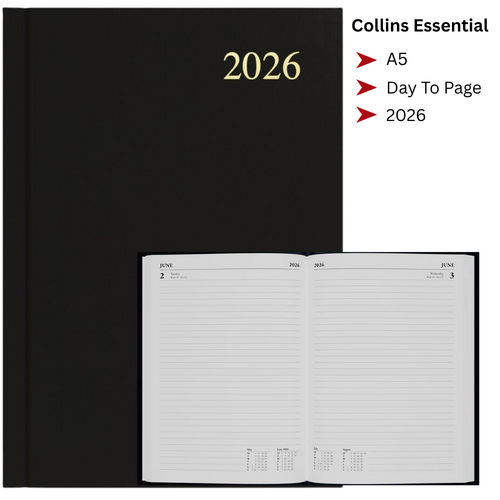 2026 Collins Essential A5 Diary Diaries Day To Page ESSA51.99 - Black