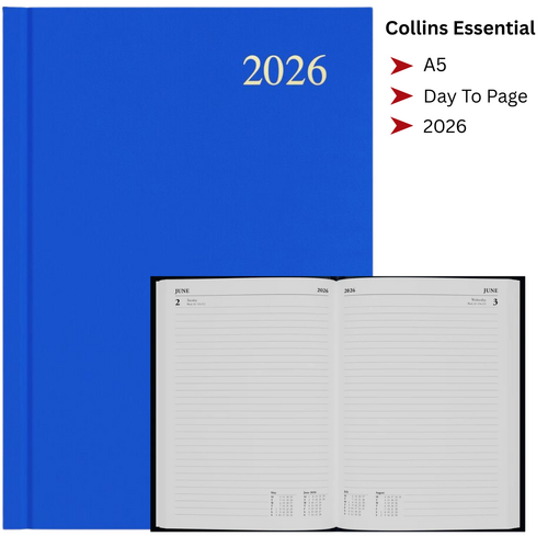 2026 Collins Essential A5 Diary Diaries Day To Page ESSA51.60 - Blue