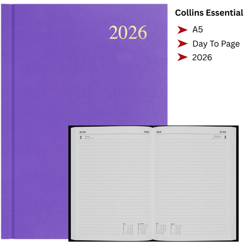 2026 Collins Essential A5 Diary Diaries Day To Page ESSA51.55 - Purple