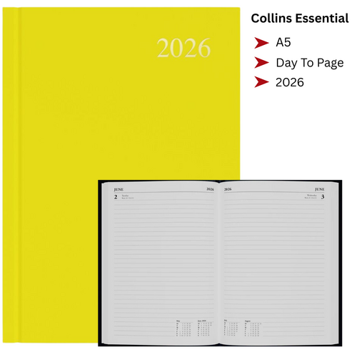 2026 Collins Essential A5 Diary Diaries Day To Page ESSA51.45 - Yellow