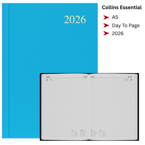 2026 Collins Essential A5 Diary Diaries Day To Page ESSA51.57 - Light Blue