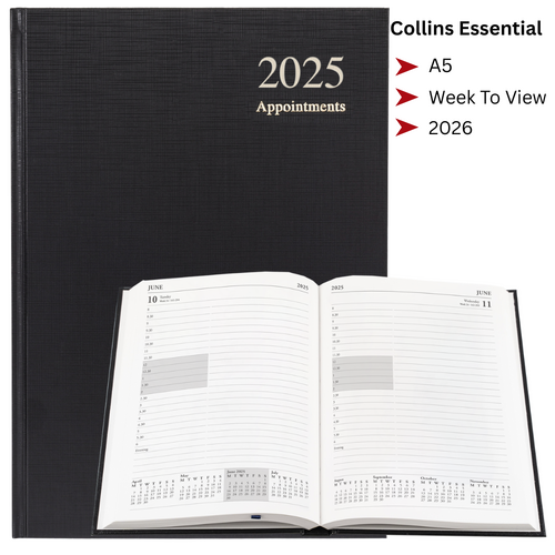 2026 Collins Essential A5 Appointment Diary Diaries Day To Page ESSA51A.99 - Black