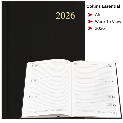 2026 Collins Essential A5 Diary Diaries Week To View ESSA53.99 - Black 