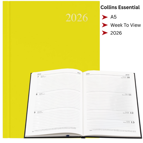 2026 Collins Essential A5 Diary Diaries Week To View ESSA53.45 - Yellow