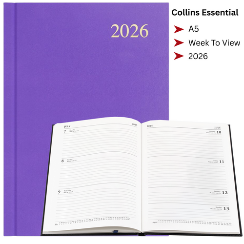 2026 Collins Essential A5 Diary Diaries Week To View ESSA53.55 - Purple