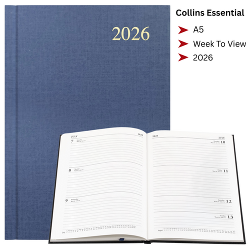 2026 Collins Essential A5 Diary Diaries Week To View ESSA53.98 - Grey