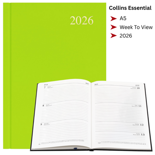 2026 Collins Essential A5 Diary Diaries Week To View ESSA53.64 - Lime Green