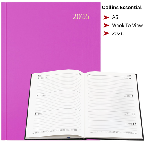 2026 Collins Essential A5 Diary Diaries Week To View ESSA53.50 - Pink