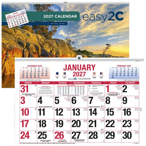 Allen's Easy2c 2027 A4 Wall Calendar Easy to See Big Print - 4267