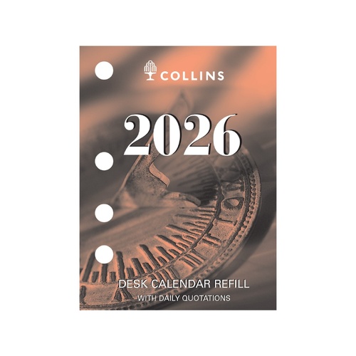 2026 Collins Desk Top Calendar Refill 76 x 102mm DCRS Side Punch - Orange 