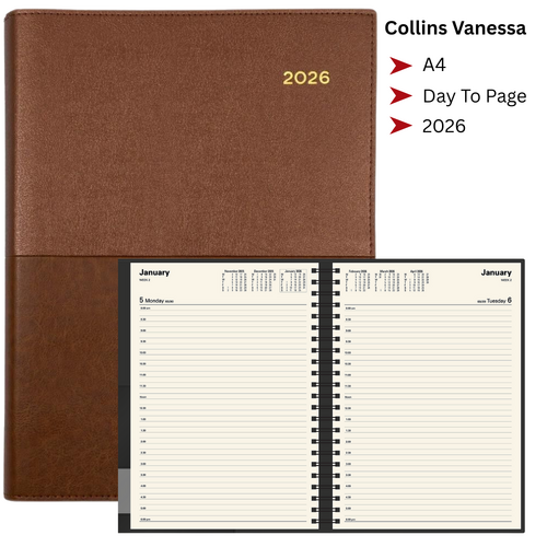 2026 Collins A4 Vanessa Diary Day To Page 145.V90 - Tan