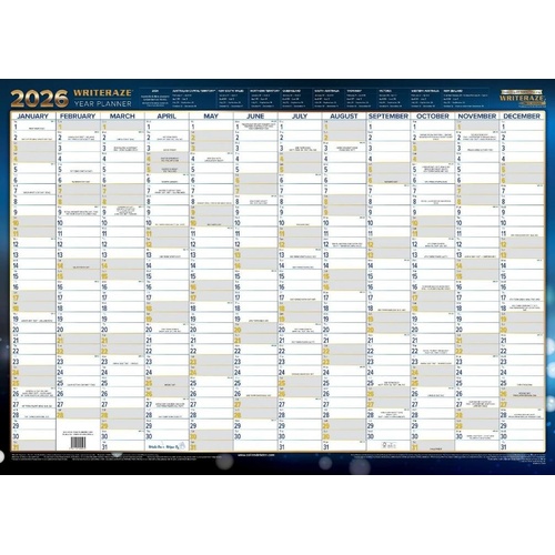 2026 Collins Yearly Planner Writeraze 700x500mm QC2 Laminated - 10600