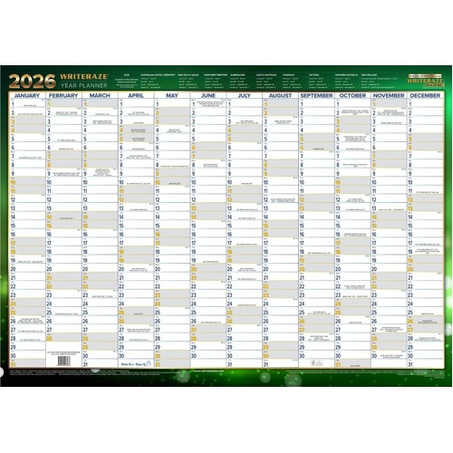 2026 Collins Yearly Planner Writeraze 700x500mm QC2 Recycled Laminated - 11880