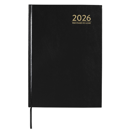 2026 Cumberland A4 Casebound Diary 2 Pages To A Day 40CBK26 - Black