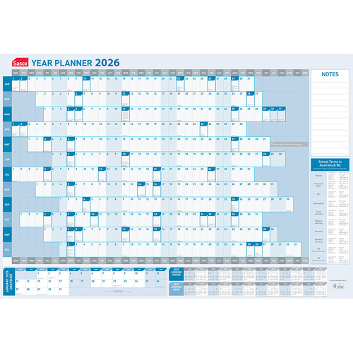 2026 Sasco Wall Planner Standard Year To View 610x870mm - 1058026