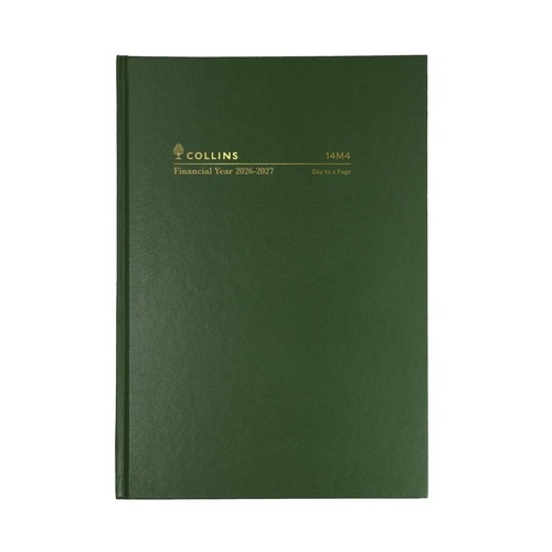 Collins 2026/2027 A4 Financial Year Casebound Diaries Day To Page 14M4.P40 - Green