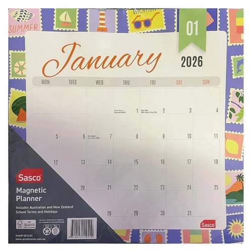 2026 Sasco Magnetic Planner Month To View 401626 315x325mm - Summer
