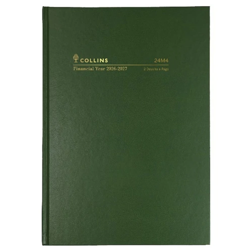 Collins 2026/2027 A4 Financial Year Casebound Diaries 2 Day To Page 24M4.P40 - Green