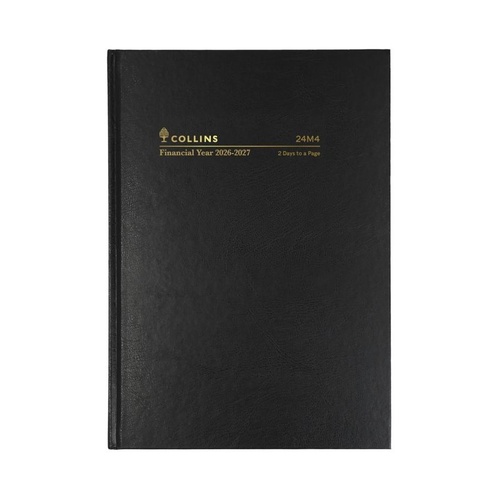 Collins 2026/2027 A4 Financial Year Casebound Diaries 2 Day To Page 24M4.P99 - Black