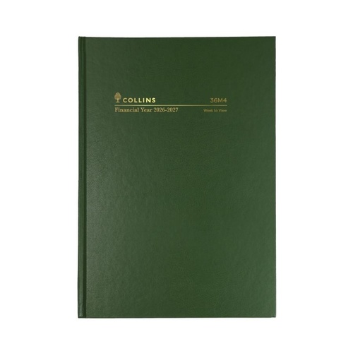 Collins 2026/2027 A6 Financial Year Casebound Diaries Week To View 36M4.P40 - Green