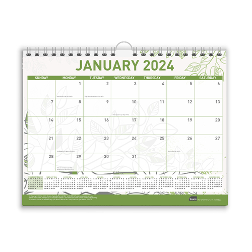 Sasco 2024 SMALL Wall Calendar GREEN 1071024 - 280 x 215mm