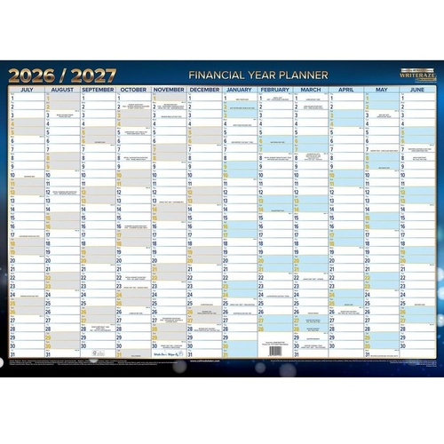 Writeraze 2026/2027 Financial Year Wall Planner 500x700mm QC2 - 11777