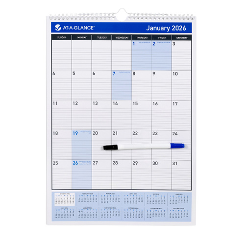 2026 At-A-Glance Wall Calendar Erasable Month To View 305x430mm - AAG1073526OW