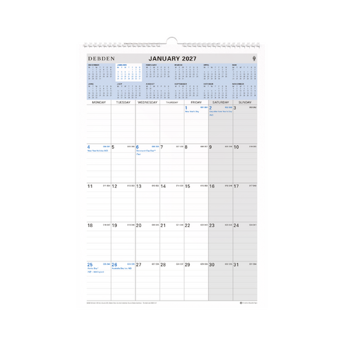 Collins 2027 Wall Calendar Wiro 305 x 432mm Month To View - CE0013