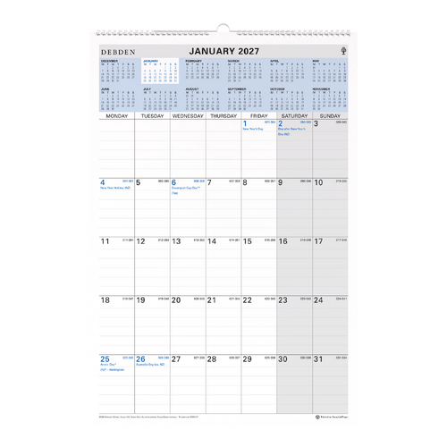 Collins 2027 Wall Calendar Wiro 394 x 577mm Month To View - CE0015