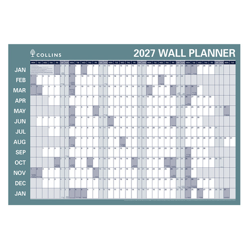 Collins 2027 Wall Planner Laminated Roll-Up 686 x 990mm - WP900D