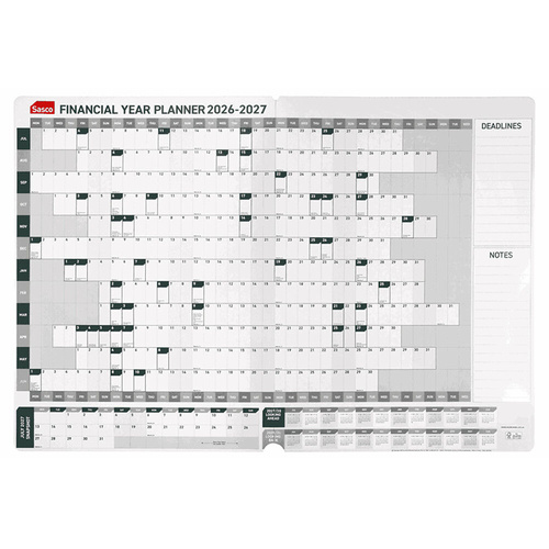 Sasco 2026-2027 Financial Year Planner 874x607mm Yearly Wall - 3622627
