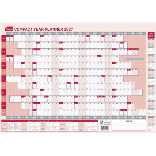 Sasco 2027 Wall Planner Compact Year To View 594x420mm - 1043527