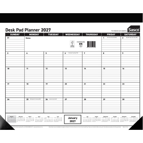 Sasco 2027 Desk Planner Month To View 555x430mm - 1055027