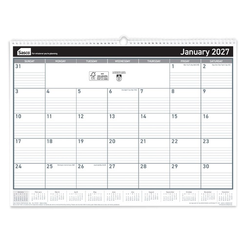 Sasco 2027 Wall Calendar Month To View 530x395mm - 1072027