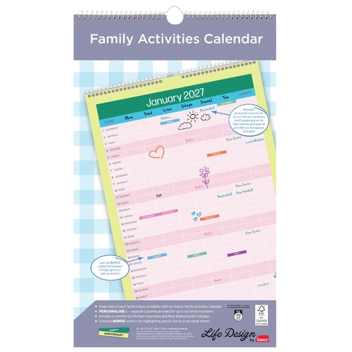 Sasco 2027 Calendar Year To View 250x410mm Life Design Tribe Family Activities - 5151027