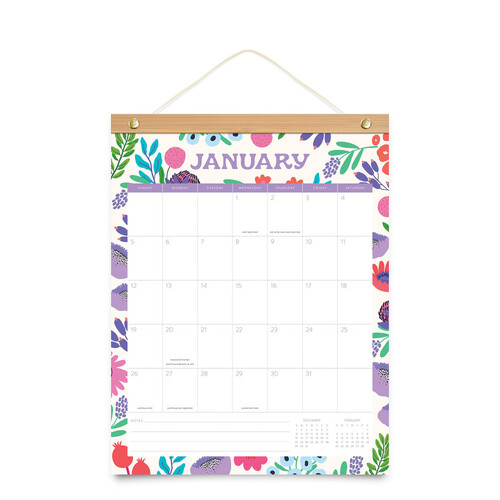 Orange Circle 2025 Wall Calendar Bamboo Hanger Botanical Bliss - 10" x 13"