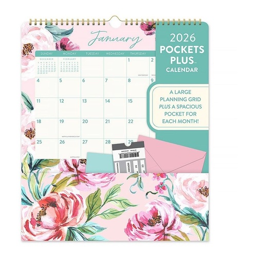 2026 Orange Circle Wall Calendar Pocket Plus 297x348mm - Bella Flora