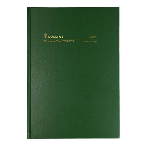 **CLEARANCE** Collins A4 2023/2024 Financial Year Diary 2 Days To Page 24M4 P40 - Green