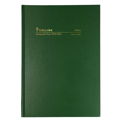 Collins 2024/2025 A4 Diary Financial Year Day To Page 14M4 P40 - Green