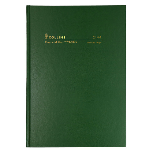 Collins 2024/2025 A4 Diary Financial Year 2 Days To Page 24M4 P40 - Green
