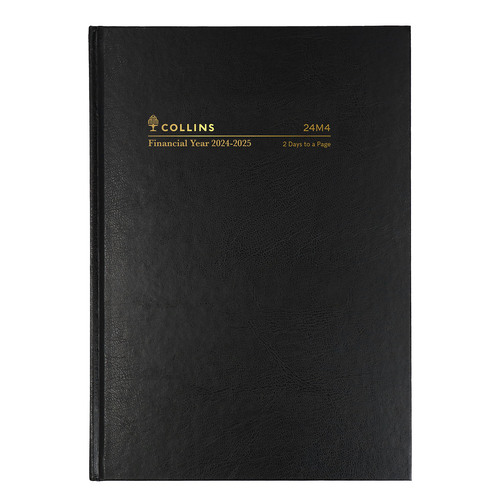 Collins 2024/2025 A4 Diary Financial Year 2 Days To Page 24M4 P99 - Black